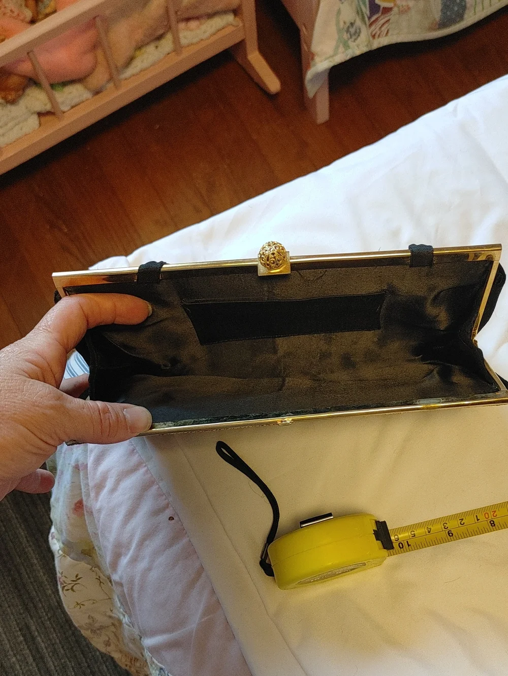 Authentic 1950s Black And Gold Clutch With Matching Gloves